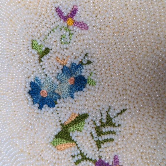 Vintage 50s Spritzer & Fuhrmann Ivory Glass Beaded Wallet Floral Wedding Bridal - Picture 15 of 17